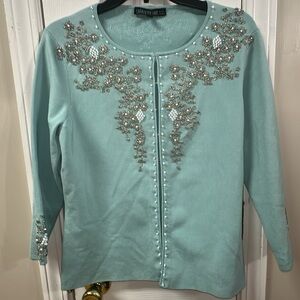 Lafayette 148 NewYork Aqua Cardigan-embellishment Accents-pit to pit 17 (mix17)